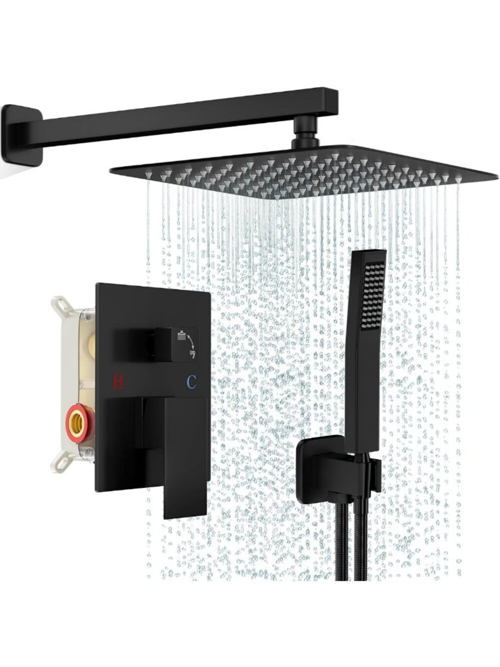 FPXRNG Shower Faucet Set with 10 Inch Matte Black Rain Shower Head